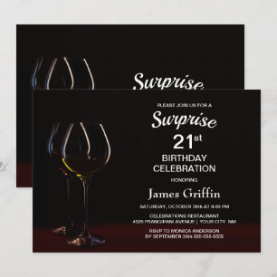 Invitation Black Surprise 21e Anniversaire Vin Glass Party