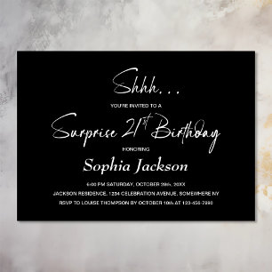 Invitation Black Surprise moderne 21ème anniversaire