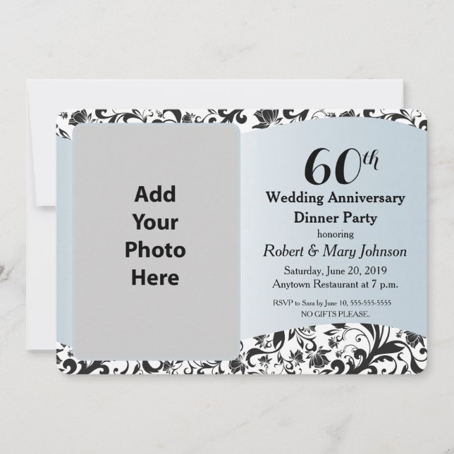 Invitation Black Swirl & Blue 60th Mariage Anniversaire Photo (Devant)
