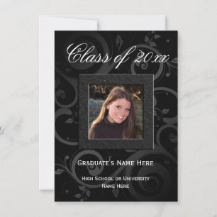 Invitation Black Swirl Elegant Photo Graduation