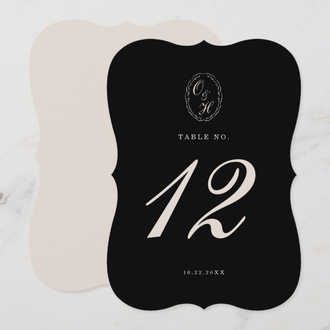 Invitation Black Tie Die-Cut Wedding Table Number (Devant / Derrière)
