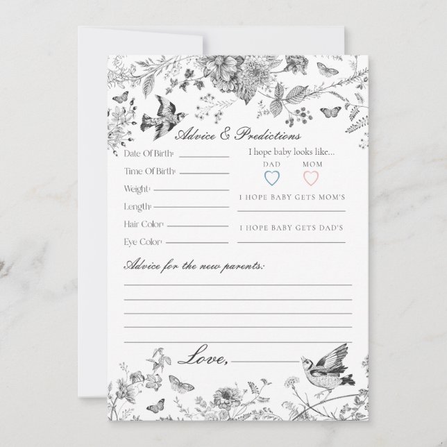 Invitation Black Toile De Jouy Floral Advice for Baby Card (Devant)