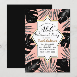 Invitation Black Tropical Feuille Coral Peach Gold Retraite