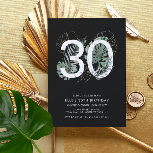 Invitation Black Tropical moderne 30e anniversaire