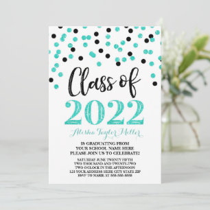 Invitation Black Turquoise Confetti Graduation Party 2022