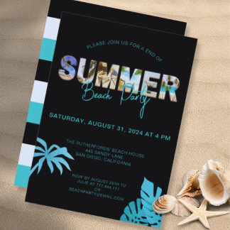 Invitation Black Turquoise fin d'été Beach Party