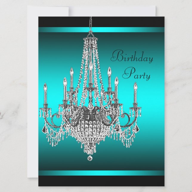Invitation Black Turquoise Lustre bleu fête d'anniversaire (Devant)