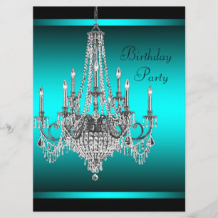 Invitation Black Turquoise Lustre bleu fête d'anniversaire