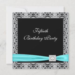 Invitation Black Turquoise Womans Classy 50e anniversaire