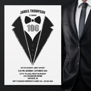 Invitation Black Tuxedo 100e fête d'anniversaire