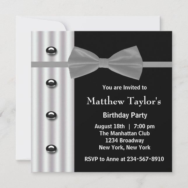 Invitation Black Tuxedo Bow Cravate Hommes fête d'anniversair (Devant)
