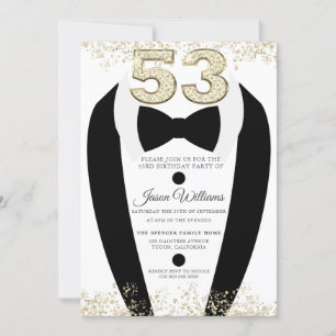 Invitation Black Tuxedo Suit Gold Mens 53e fête d'anniversair
