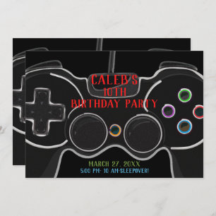 Invitation Black Video Game Controller Anniversaire