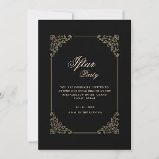 Invitation Black Vintage Ornate Gold Frame Script Iftar Party