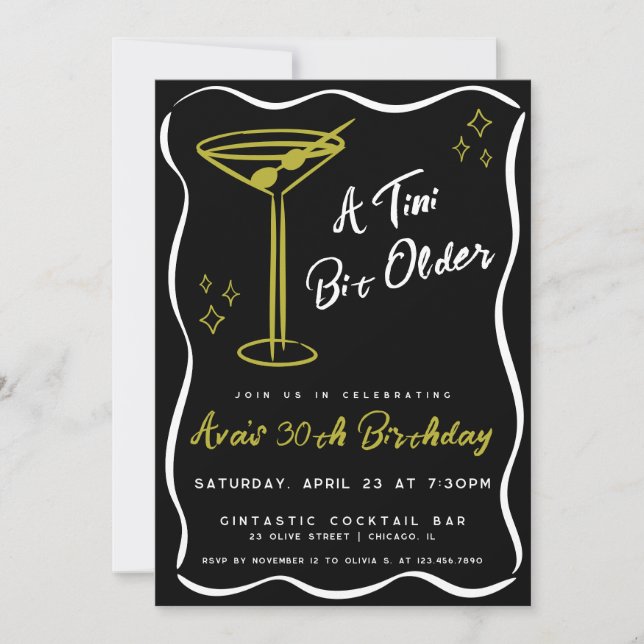 Invitation Black Whimsical Tini Bit Martini Anniversaire (Devant)