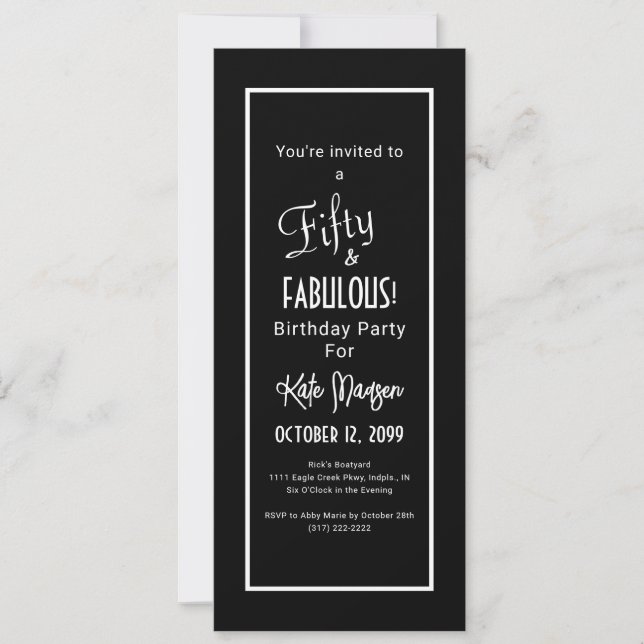 Invitation Black White 50 & FABULOUS Surprise Anniversaire (Devant)