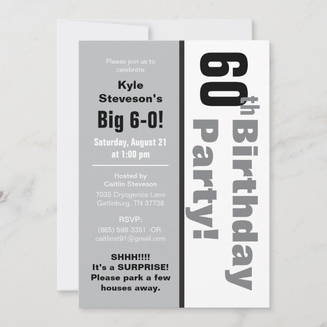 Invitation Black & White 60th Birthday Party (Devant)