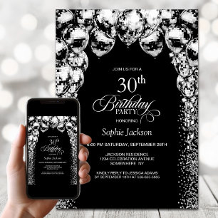 Invitation Black White Balloons 30e anniversaire