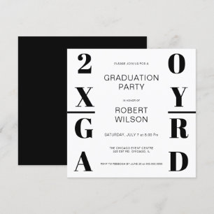 Invitation Black White Bold Typographie Graduation Party Invi