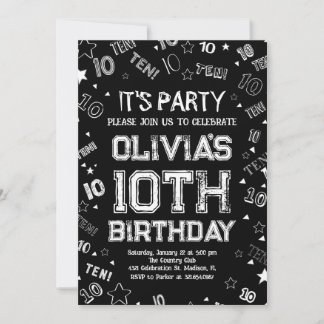 Invitation Black White Boy Numéro Dix Anniversaire