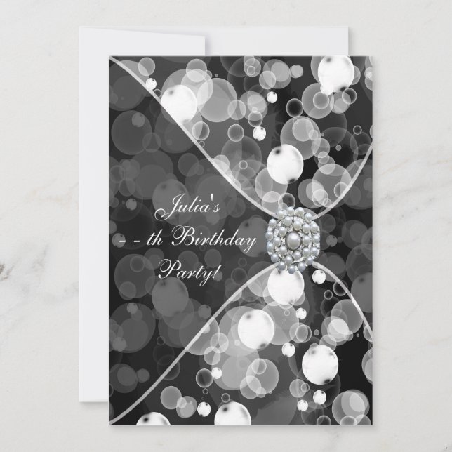 Invitation Black White Bubbles N'importe quel nombre Annivers (Devant)
