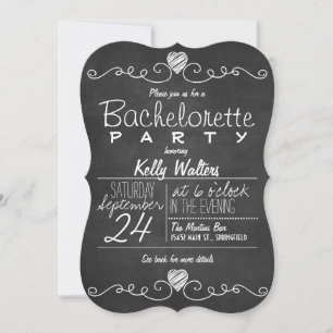 Invitation Black & White Chalkboard Rustique Bachelorette Par