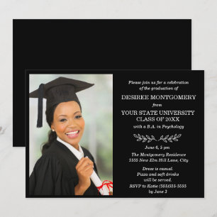 Invitation Black White College University Photo Graduation