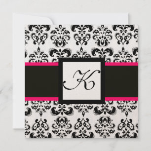 Invitation BLACK WHITE DAMASK MONOGRAM Champagne Metallic