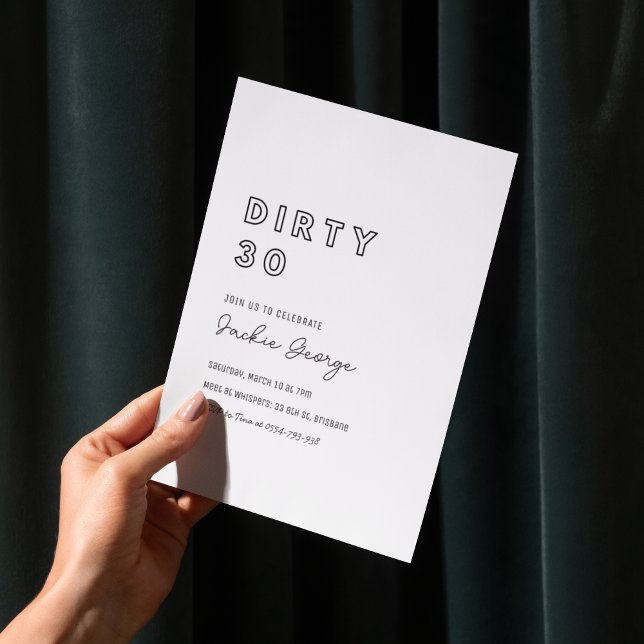 Invitation Black White Dirty Trente 30e anniversaire Invitati (Créateur téléchargé)