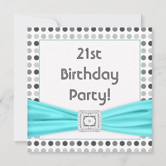 Invitation Black White Dots Diamant Turquoise 21e anniversair (Devant)