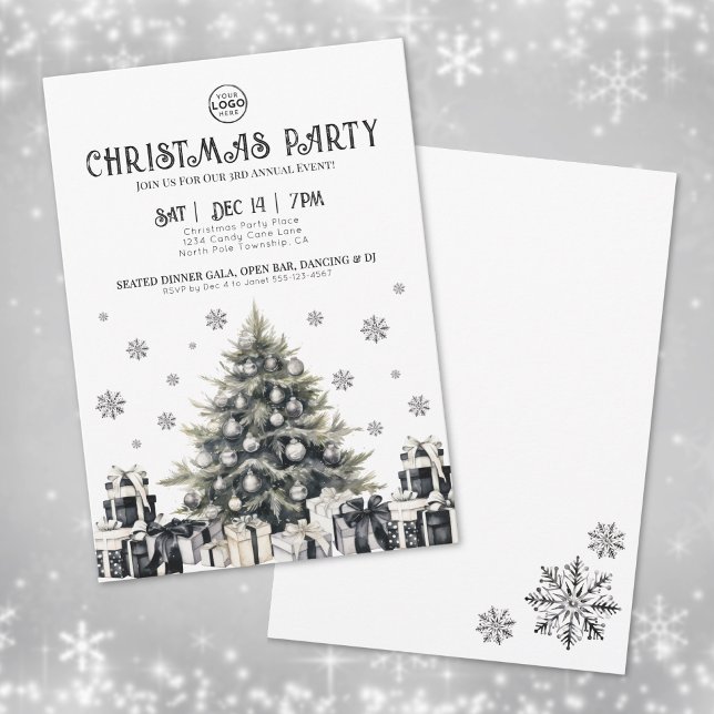 Invitation Black White Elegant Company Noël Party (Black White Elegant Company Christmas Party Invitation)