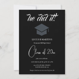 Invitation Black & White Elegant il l'a fait Graduation party