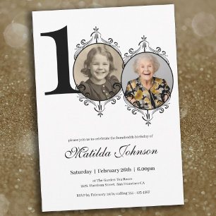Invitation Black White Elegant Photo personnalisée 100e anniv
