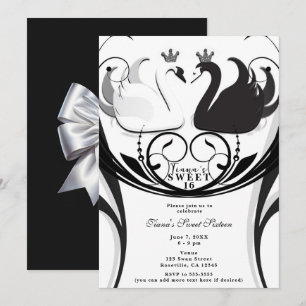 Invitation Black & White Elegant Swan Princess Sweet 16 Party