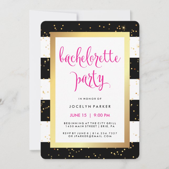 Invitation Black White et Faux Gold Bachelorette (Devant)
