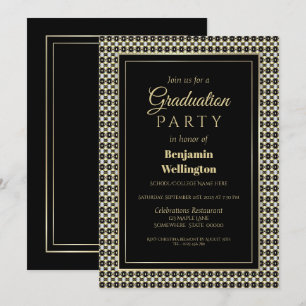 Invitation Black White et Gold Graduation Party