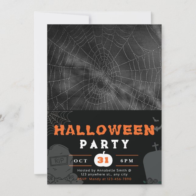 Invitation Black, White et Grey Spiderweb Black Halloween (Devant)