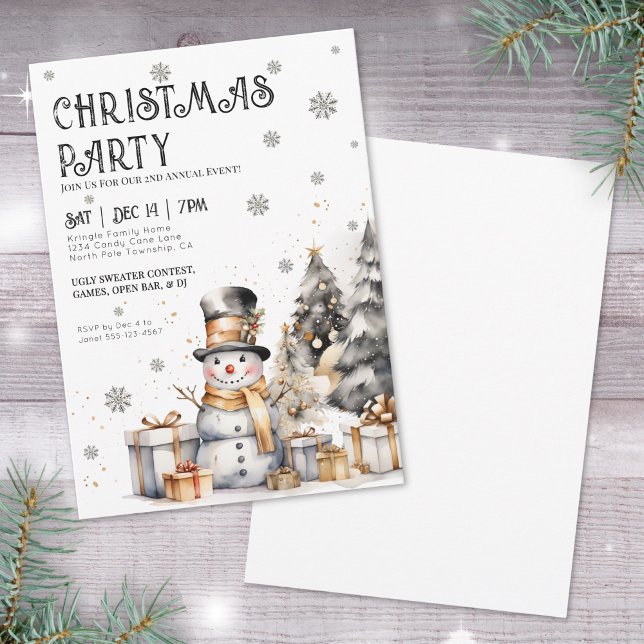Invitation Black White Festive Winter Christmas Party (Black White Festive Winter Christmas Party Invitation)