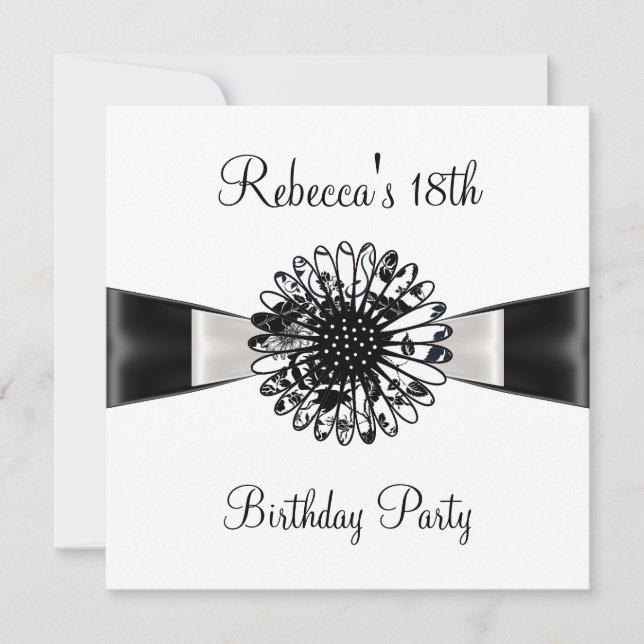 Invitation Black White Flower Bow 18e fête d'anniversaire 2 (Devant)