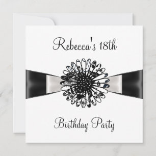 Invitation Black White Flower Bow 18e fête d'anniversaire 2