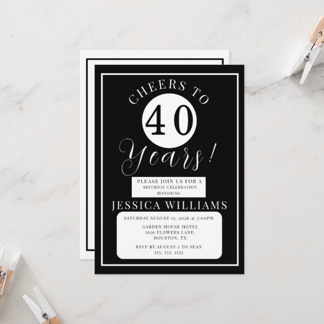 Invitation Black & White Gender Neutral Birthday Party (Devant/Arrière en situation)