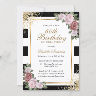 Invitation Black White Gold Blush Rose rose 60e anniversaire