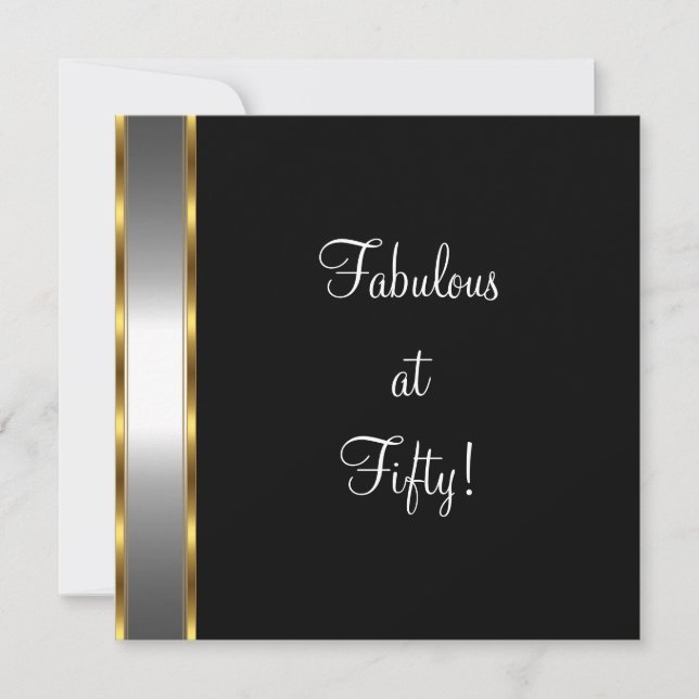 Invitation Black White Gold Fabulous 50e fête d'anniversaire (Devant)