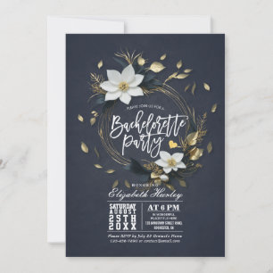 Invitation Black White Gold Floral Wreath