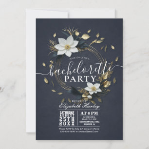 Invitation Black White Gold Floral Wreath