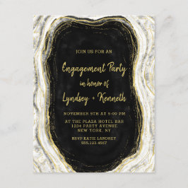 Invitation Black White & Gold Géode Agate Party