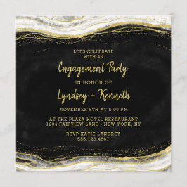 Invitation Black White & Gold Géode Agate Party