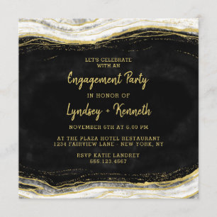 Invitation Black White & Gold Géode Agate Party