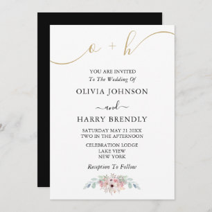 Invitation Black White Gold Rustic Eucalyptus Mariage Invitat