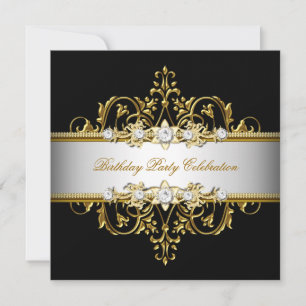Invitation Black White Gold Silver Elegant Party